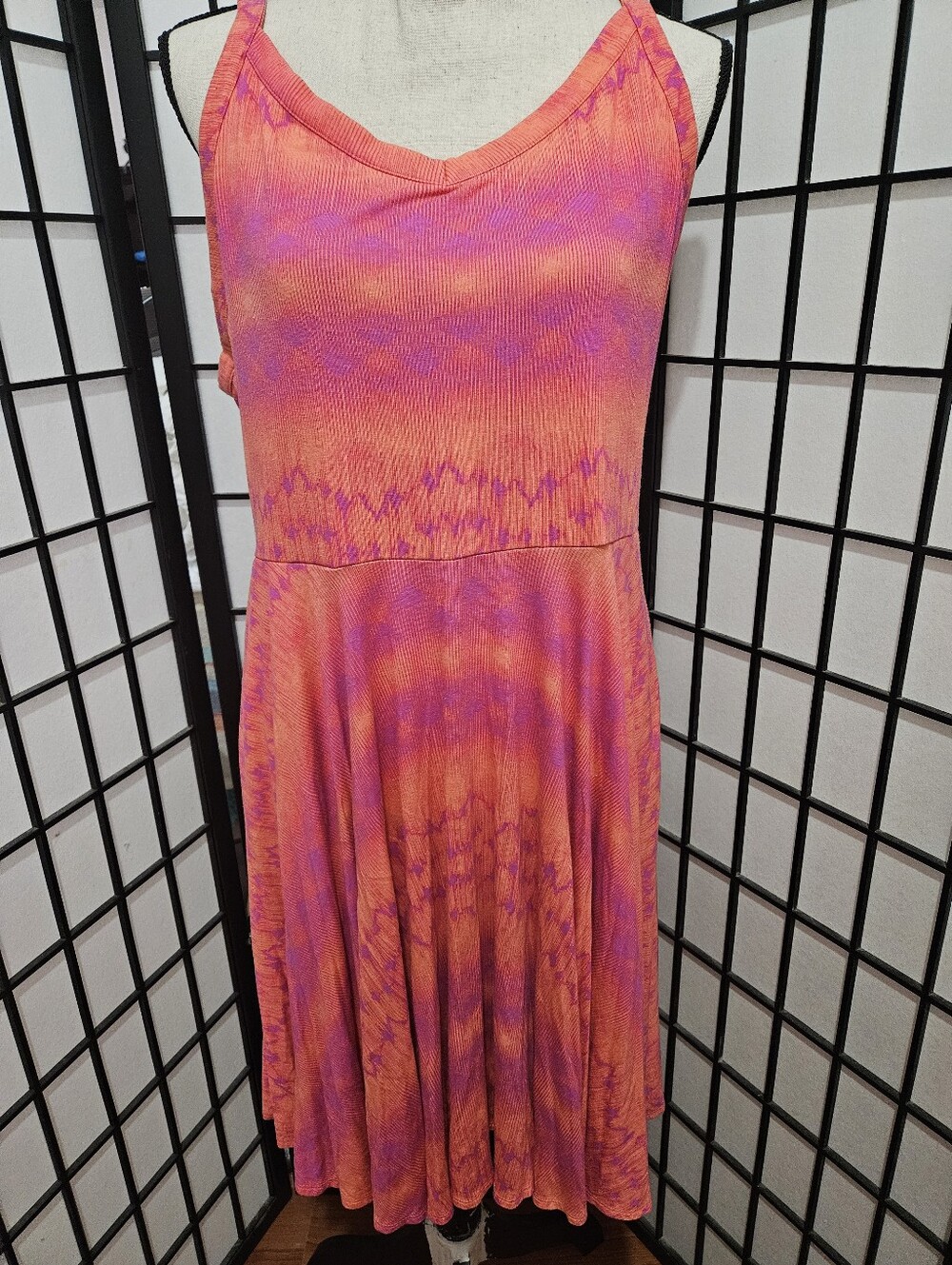Kenner XL Coral /Purple Fit & Flare Sleeveless Tie-Dye Midi Dress